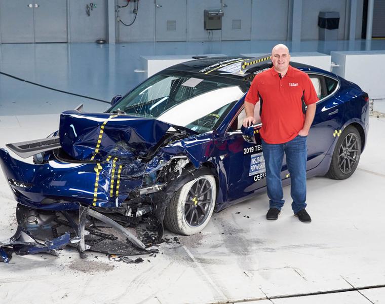 photo of Haight with Model 3 at crash test