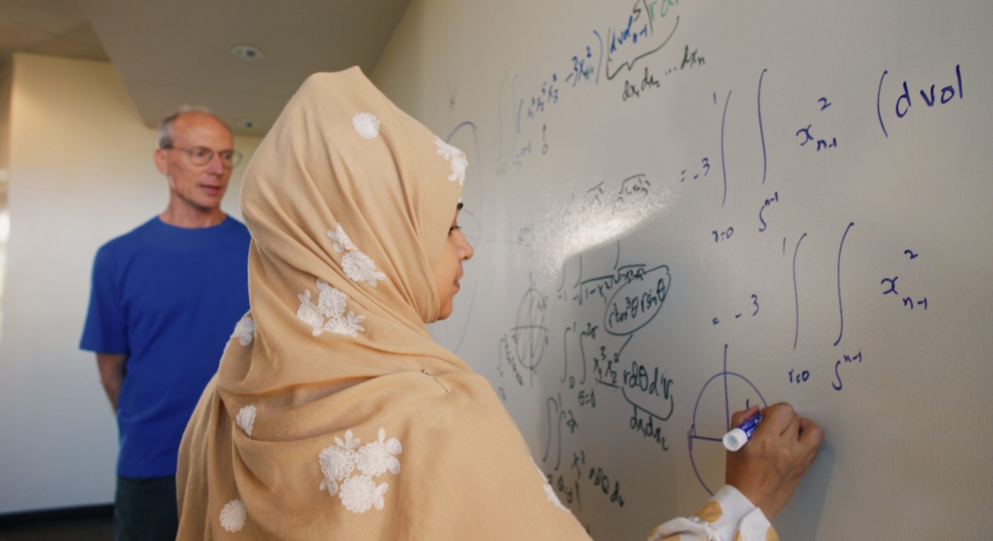 Professor and Grad Student at White Board